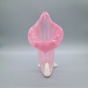 Seguso Murano Style Hand Blown Pink Art Glass Cornucopia Pulpit Vase
